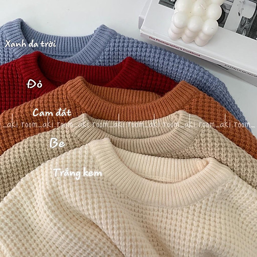 Áo len đan hạt gạo chất dày cổ tròn
