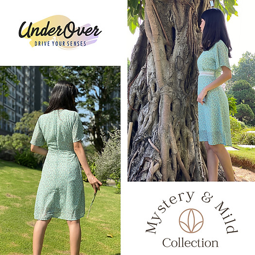 Đầm hoa nhỏ nhấn ren eo - UnderOver
