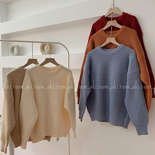 Áo len đan hạt gạo chất dày cổ tròn