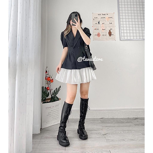 Set áo vest chân váy bồng