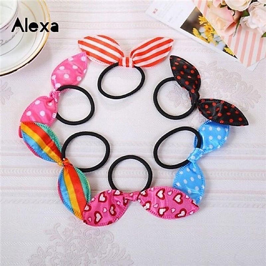 Sét 5 buộc tóc nơ thỏ màu ngẫu nhiên.