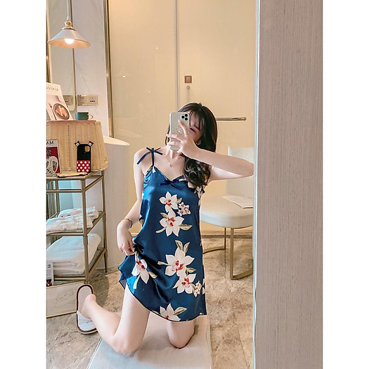 Váy ngủ 2 dây lụa dễ thương dành cho nữ mùa hè,đầm ngủ lụa 2 dây hàng Quảng Châu