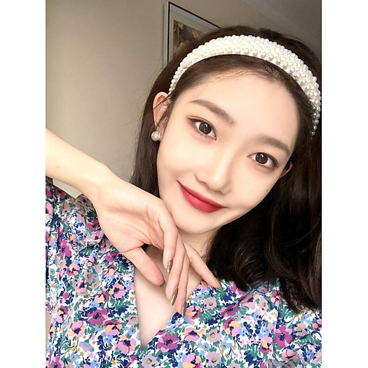 Bờm tóc ngọc trai nhân tạo bản to phong cách hàn quốc - băng đô cài tóc