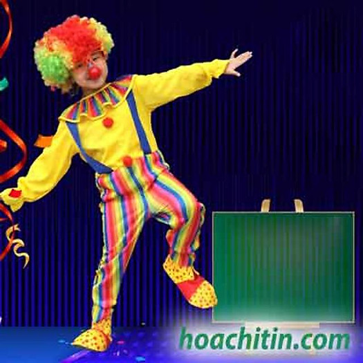 Trọn Bộ Trang Phục Hoá Trang Chú Hề ( quần áo + tóc giả xoăn 7 màu + mũi cao su)