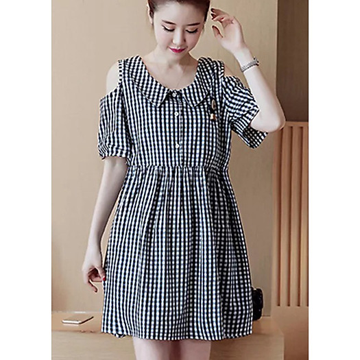 Đầm form rộng caro kèm gấu - DT564