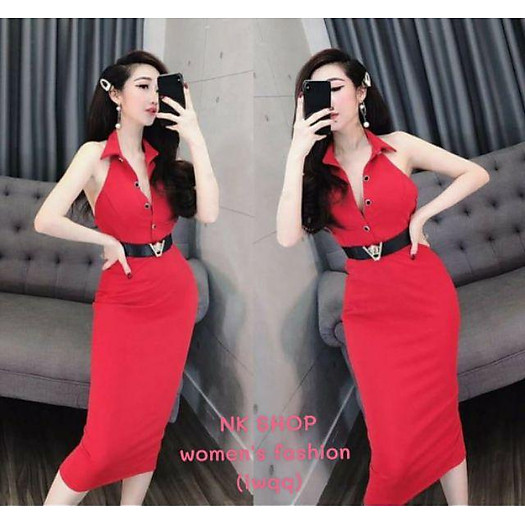 Đầm body cổ vest hở lưng