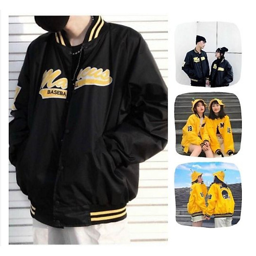Áo Khoác Dù BOMBER MAR.CUS Cho Nam/Nữ Mẫu Đen Viền Vàng Unisex