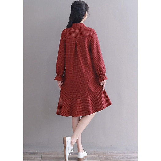Đầm Suông Sơ Mi Caro Lệch Tà Hai Màu - DS756