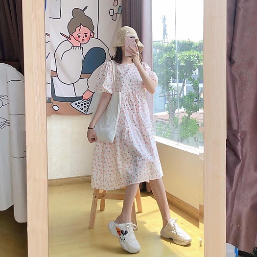 ĐẦM BABYDOLL HOẠ TIẾT HOA NHÍ ULZZANG TAY PHỒNG