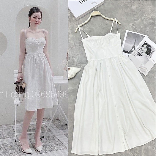 Đầm xòe trắng đũi 2 dây cho nữ DN494