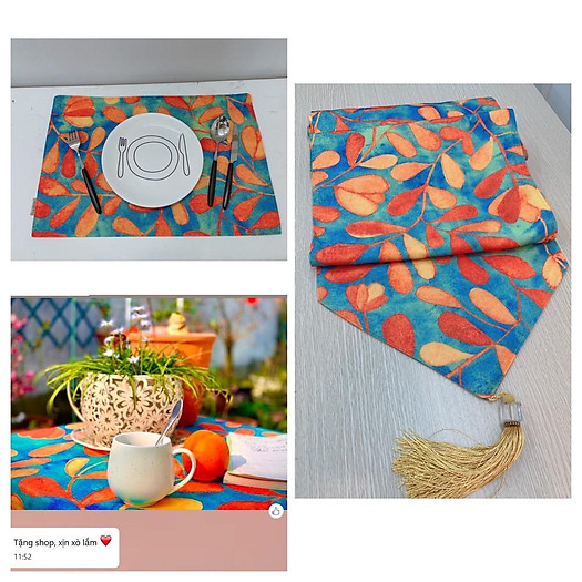 Khăn trải bàn , phủ tủ kệ mẫu lá cam Bắc Âu sang trọng Landecor - TBR449