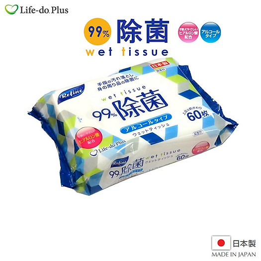 Khăn ướt khử trùng, không mùi Life-do.Plus 60 tờ, có cồn - nội địa Nhật Bản