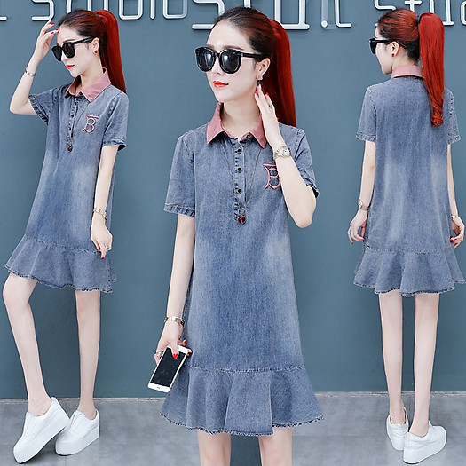 Đầm Jean Cổ Hồng Sơ Mi Đuôi Cá - TP1823