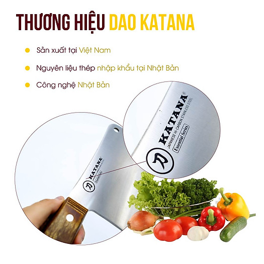 Dao chặt xương cao cấp KATANA Essential KATA-205 cán gỗ, thép không gỉ - dao bếp KATANA cao cấp thương hiệu Việt Nam
