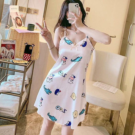 Váy ngủ 2 dây lụa dễ thương dành cho nữ mùa hè,đầm ngủ lụa 2 dây hàng Quảng Châu