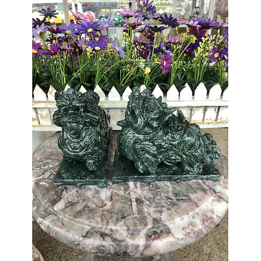 Cặp Tỳ Hưu phong thủy đá ngọc Ấn Độ có đế - Dài 15 cm