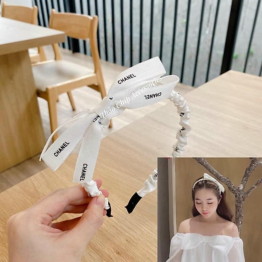 Bờm tóc băng đô nơ nhỏ xinh hai mầu đen trắng phong cách