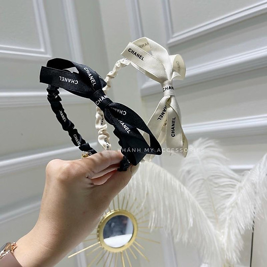 Bờm tóc băng đô nơ nhỏ xinh hai mầu đen trắng phong cách