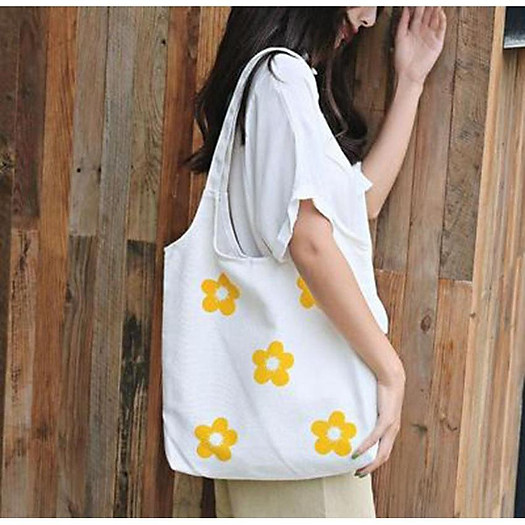 SỈ Túi tote vải bố đựng đồ canvas đeo chéo Hình Hoa Mai Siêu Hot