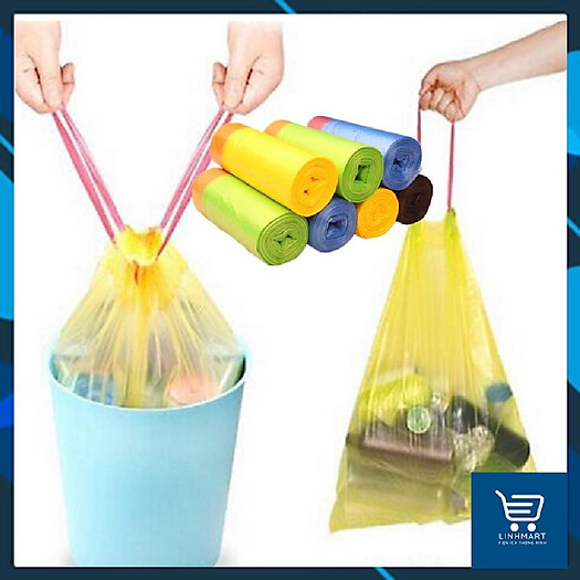 Cuộn Túi Đựng Rác Có Dây Rút (1 cuộn gồm 15 túi) Hàng Dày Dặn, Loại ...