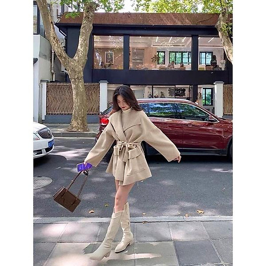 áo dạ len kèm đai