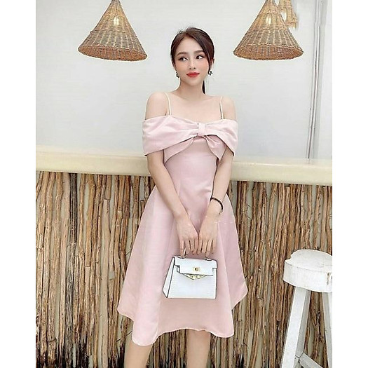 Đầm nơ trễ vai