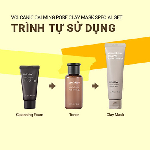 Bộ sản phẩm se khít lỗ chân lông đá tro núi lửa innisfree Volcanic Calming Pore Clay Mask Special Set - 131173426x