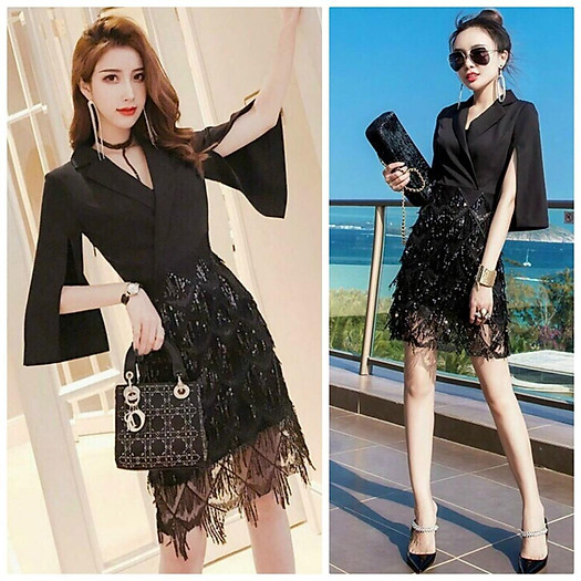 Đầm dự tiệc cổ vét phôi kim sa BY4475