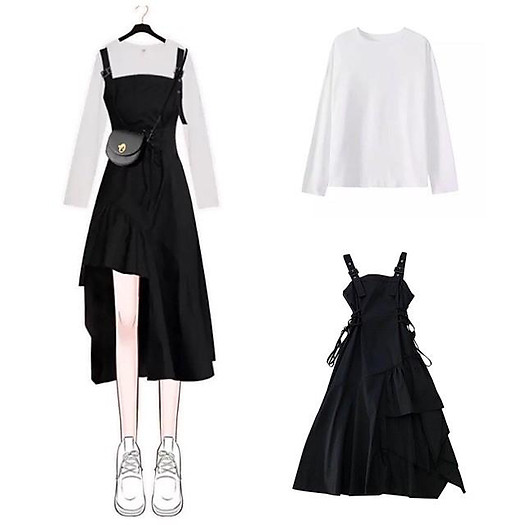 Váy nữ dáng xòe phong cách,Váy 2 dây đen cá tính