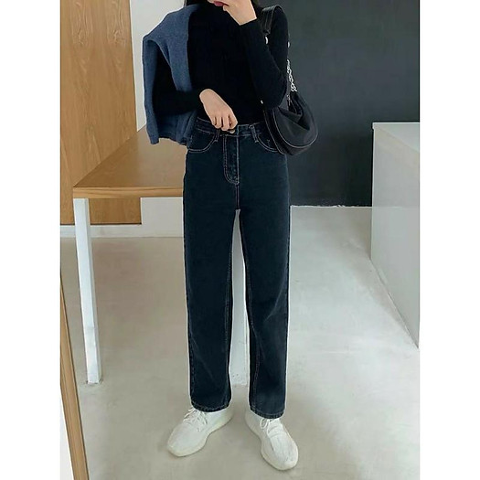 Jeans xanh đen chỉ vàng