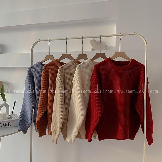 Áo len đan hạt gạo chất dày cổ tròn