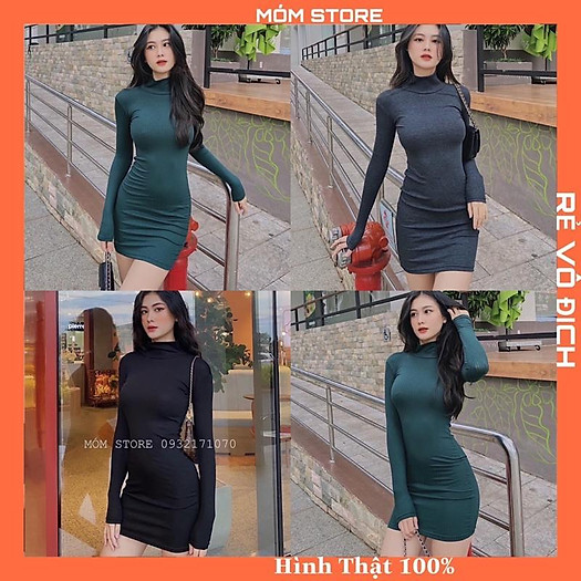 Đầm Ôm Body Cổ Lọ Tay Dài - Đầm Thun Gân Xịn [ ẢNH THẬT 100%