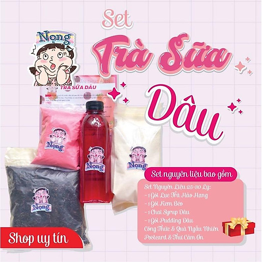 SET NGUYÊN LIỆU PHA TRÀ SỮA NỌNG DÂU (25-30 Ly) - NỌNG MILKTEA