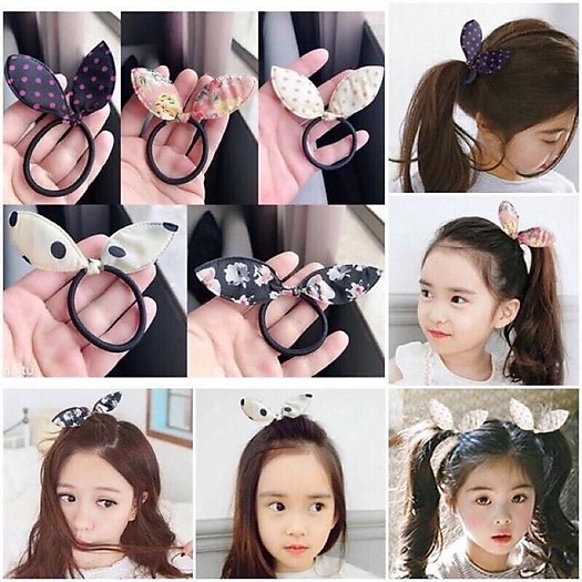 Sét 5 buộc tóc nơ thỏ màu ngẫu nhiên.