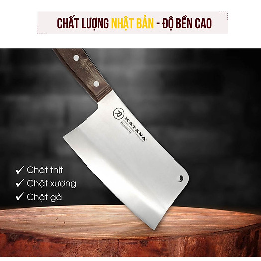 Dao chặt xương cao cấp KATANA Essential KATA-205 cán gỗ, thép không gỉ - dao bếp KATANA cao cấp thương hiệu Việt Nam