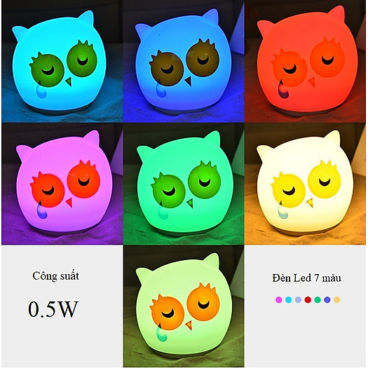 Đèn ngủ để bàn đổi màu phát sáng cảm ứng chạm thông minh hình cú