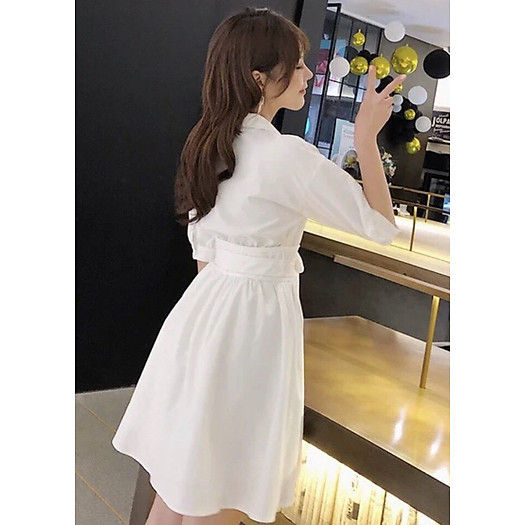 Đầm sơ mi trắng thắt eo