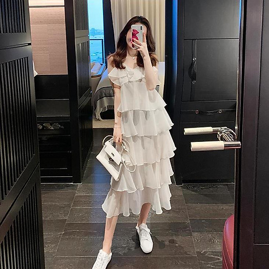 Váy 2 dây xếp tầng tiểu thư