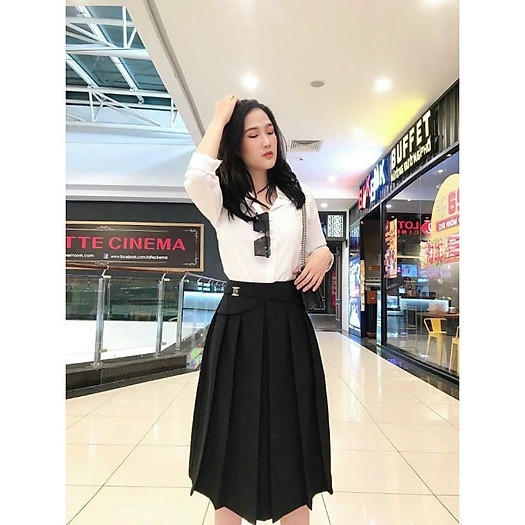 Chân váy công sở đẹp _ dáng xòe xếp ly
