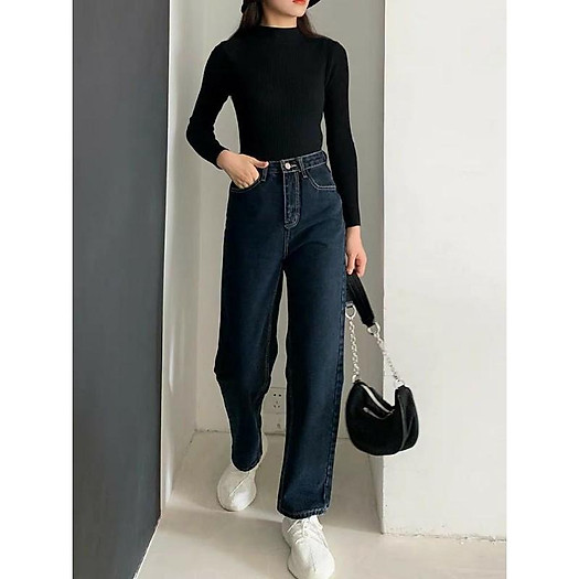 Jeans xanh đen chỉ vàng