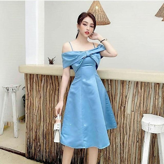 Đầm nơ trễ vai