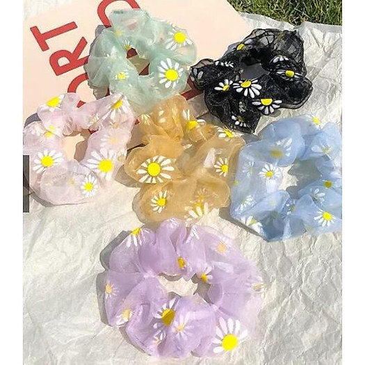 Dây buộc tóc Vải Scrunchies co giãn hình hoa cúc thời trang Hàn Quốc