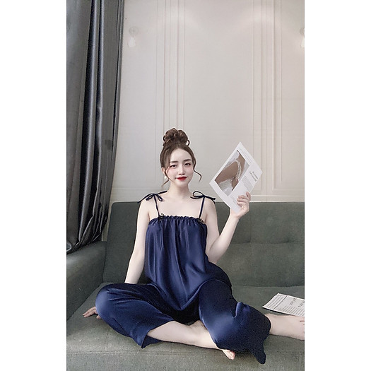 Bộ đồ ngủ lụa 2 dây quần dài siêu dễ thương