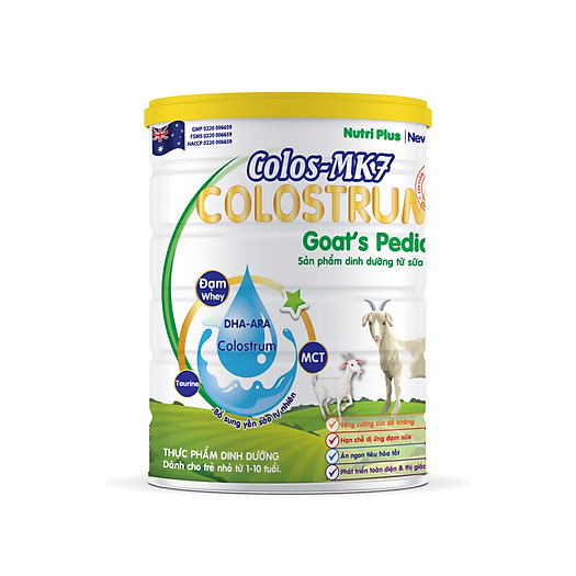 Sữa bột dinh dưỡng Colos Mk7 GOAT'S PEDIA sữa dê giúp bé phát triển toàn diện trí não và thị giác từ 1-10 tuổi NUTRI PLUS-900G
