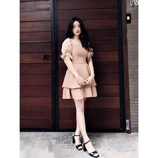 Đầm dự tiệc trễ vai tay phồng cột nơ