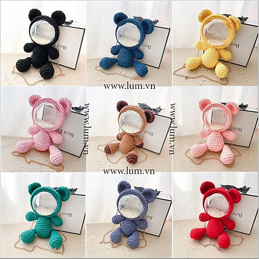 Balo Gấu Đan Len - Ba lô Vừa Là Túi Đeo Chéo - Thành Phẩm Hoặc Tự Móc Dễ Dàng Theo Video Hướng Dẫn - Nhung Đỏ