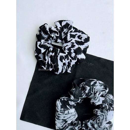 Dây buộc tóc Scrunchies Màu Đen Trắng