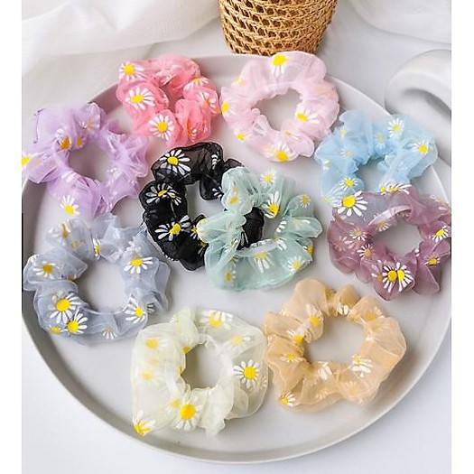 Dây buộc tóc Vải Scrunchies co giãn hình hoa cúc thời trang Hàn Quốc