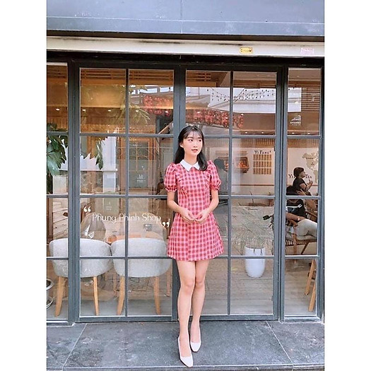 ĐẦM CARO CỔ SƠ MI TAY PHỒNG THIẾT KẾ