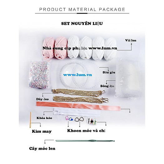 Balo Gấu Đan Len - Ba lô Vừa Là Túi Đeo Chéo - Thành Phẩm Hoặc Tự Móc Dễ Dàng Theo Video Hướng Dẫn - Nhung Đỏ